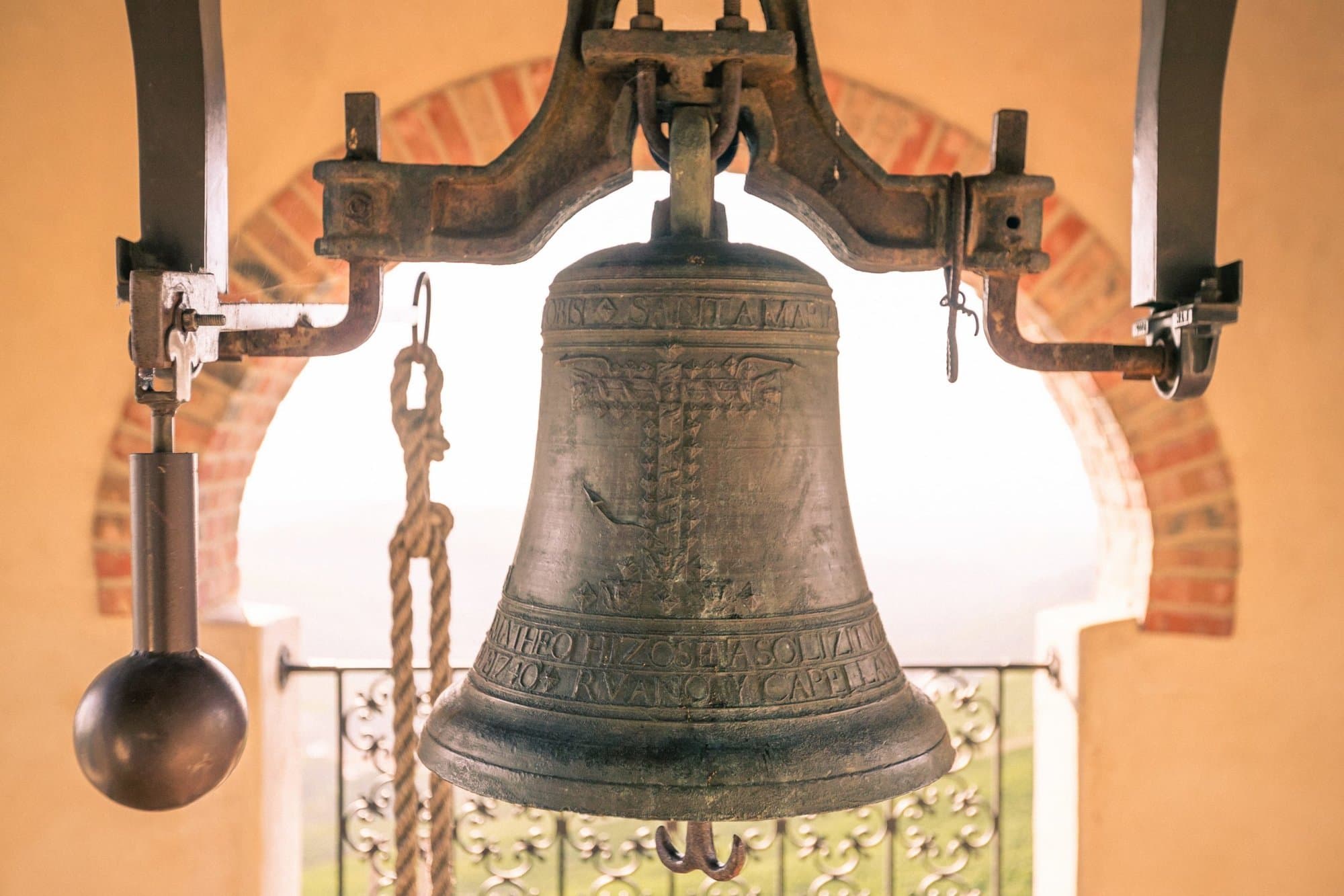 Close up of the DAOU bell in the bell tower on the estate