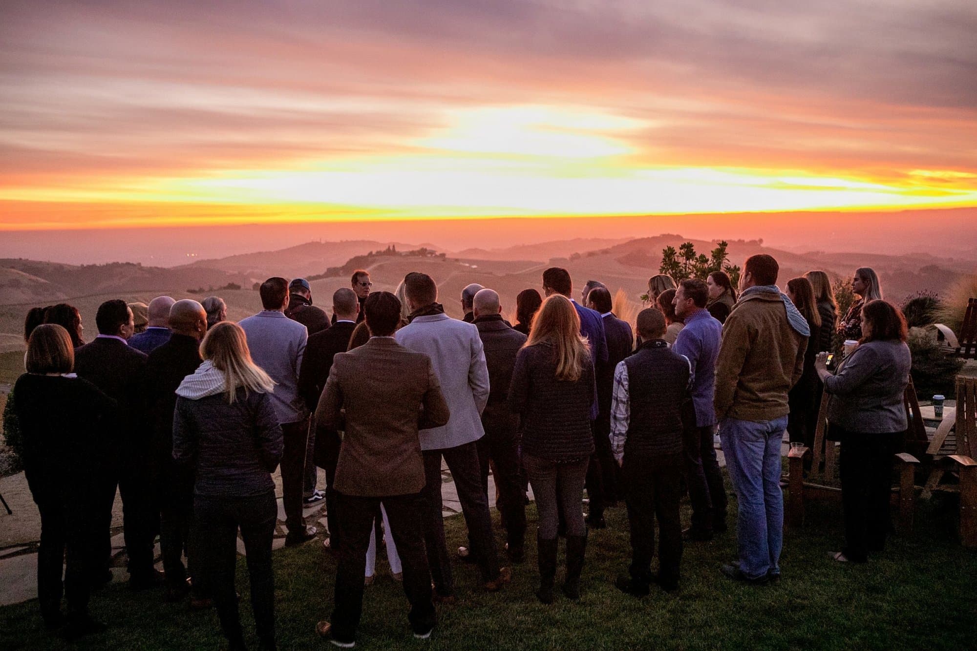 DAOU employees watching the sunset on the Estate